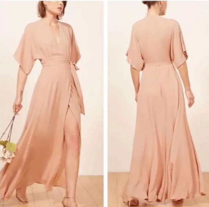 Reformation Blush Pink Winslow Wrap Dress Adjustable Waist Tie Women’s Size Sm