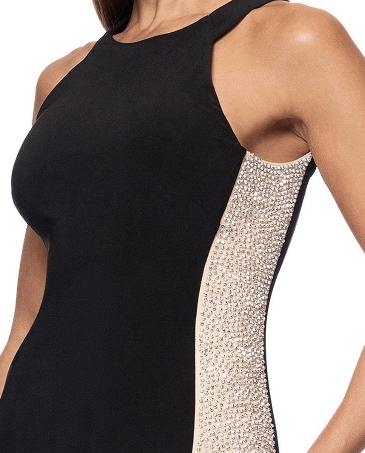 Xscape Black Nude Silver Crystal Beaded Sleeveless Dress Gown Size 12 $299