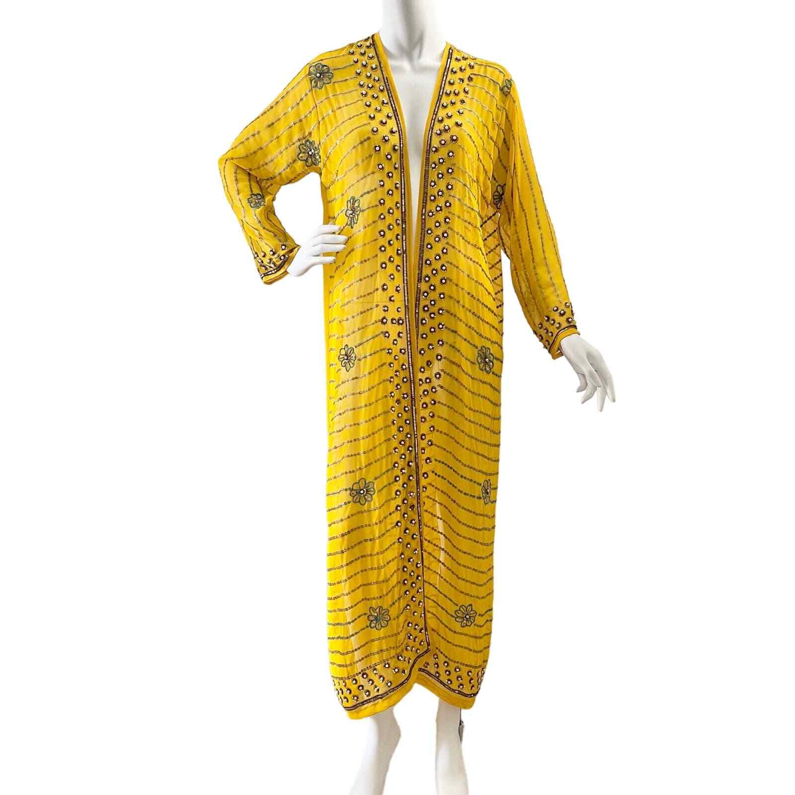 One of a Kind – Beaded Sequined Yellow Kaftan Caftan One Size Gypsy Cape