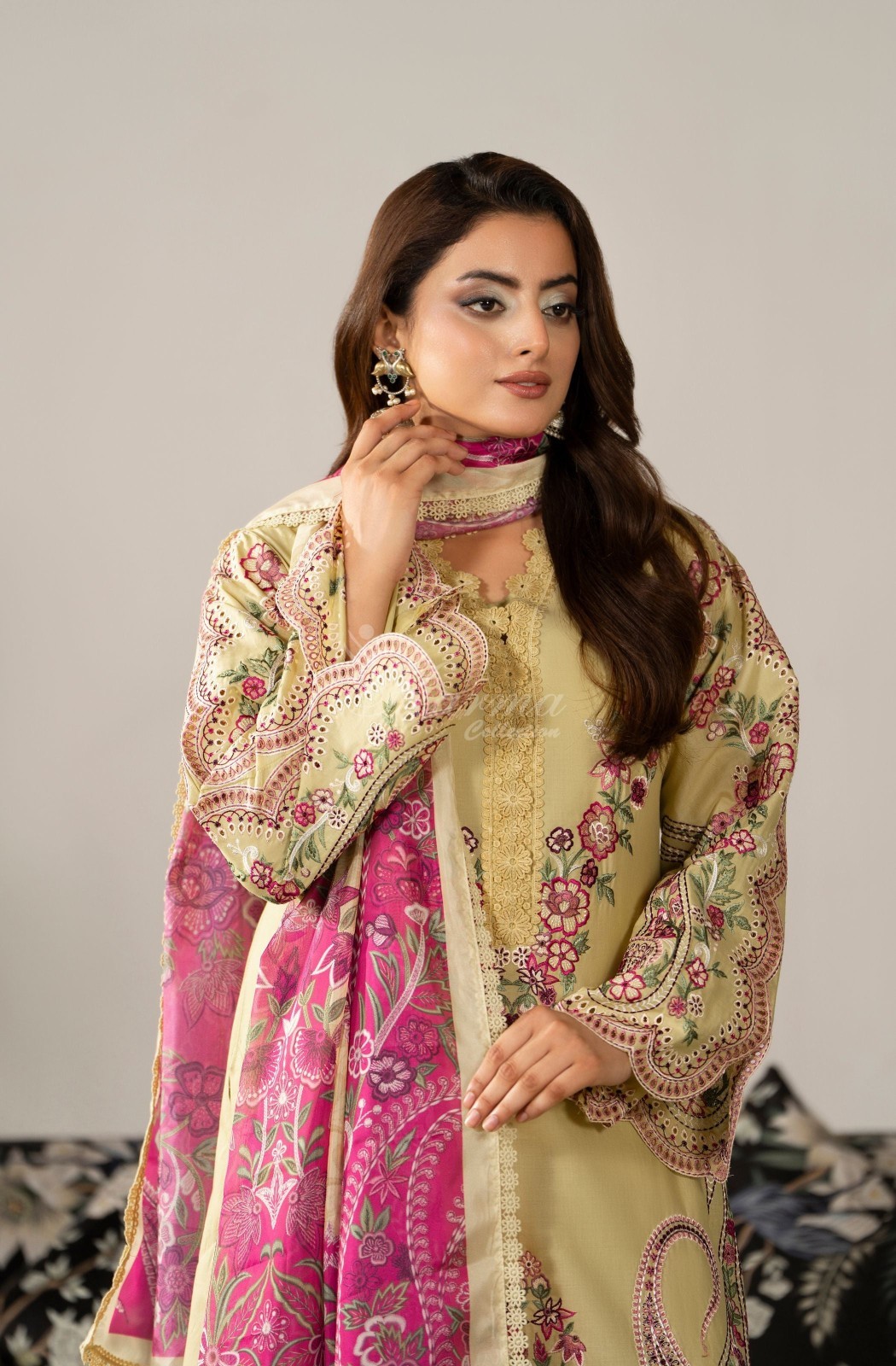Karma Collection 3 Piece Stitched Embroidery Suit – KC-1585-Warm Yellow