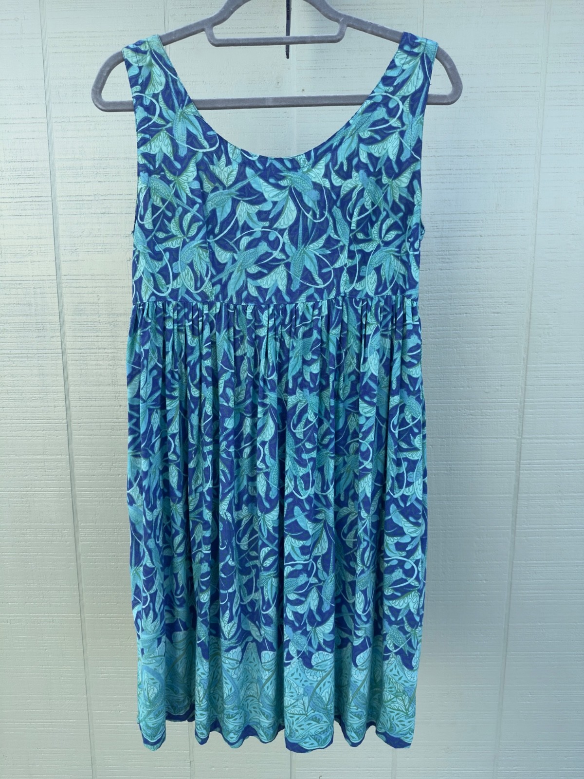 Rainbow Jo Blue Green Turtle Print Button Down Pleated Dress Size XS 17″x36″