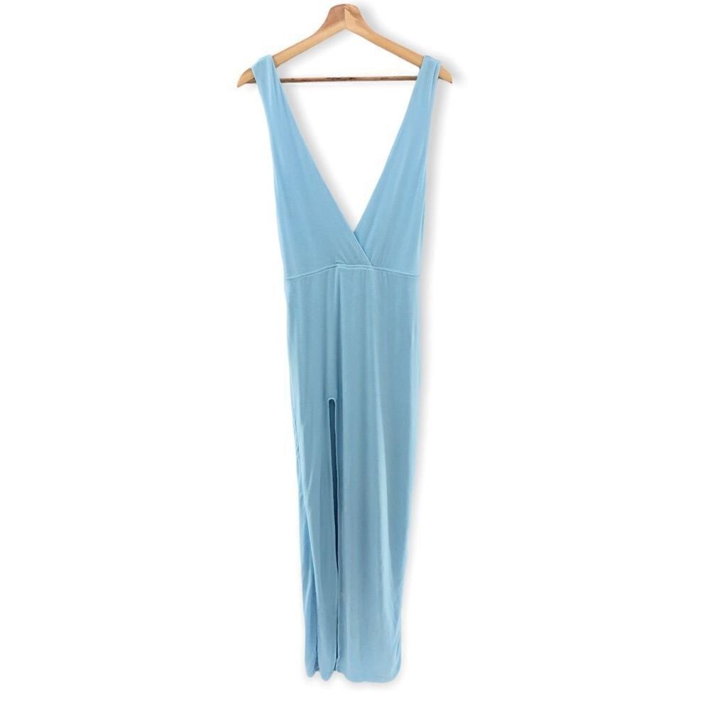 Superdown Erika Deep V Jersey Maxi in Baby Blue M