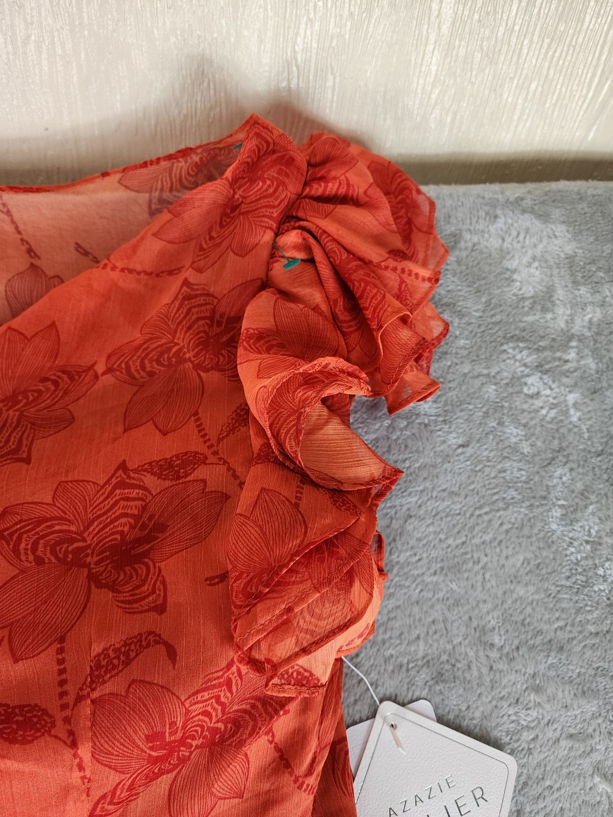 Azazie Atelier Amaria Orange Floral Ruffle Maxi Dress, Zip Closure, Women 10