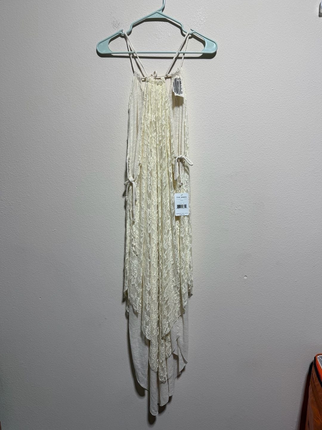 Free People Ivory Lace Asymmetric Halter Dress