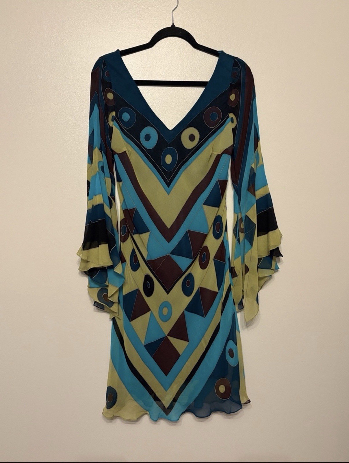 Sue Wong 100% Silk Geometric Print Dress
