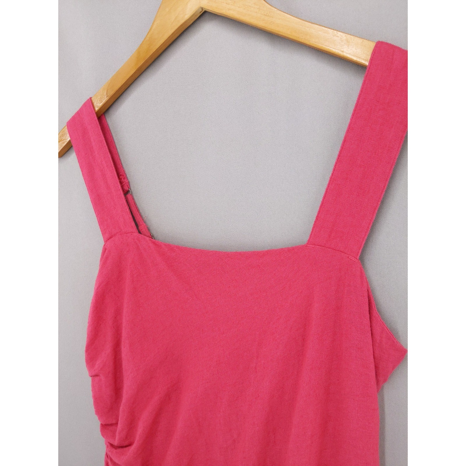 Abercrombie & Fitch Mini Dress Womens M Pink Linen Blend Ruched Smocked Back