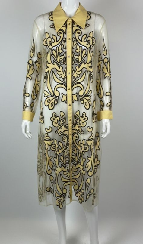 Misook Women’s Yellow Black Appliqué Fit & Flare Sheer Mesh Shirt Dress Size L