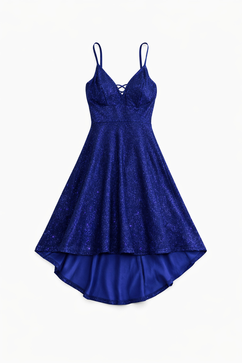 Blue Glitter Mini Dress Women Size M Spaghetti Strap Party Club Fit Flare