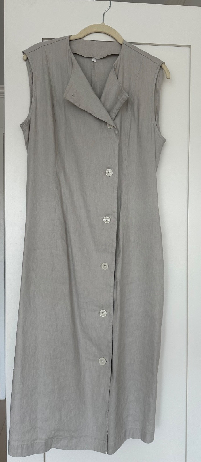MUJI Hemp Blend Gilet Wrap Button Down Dress Light Grey/Natural – Medium