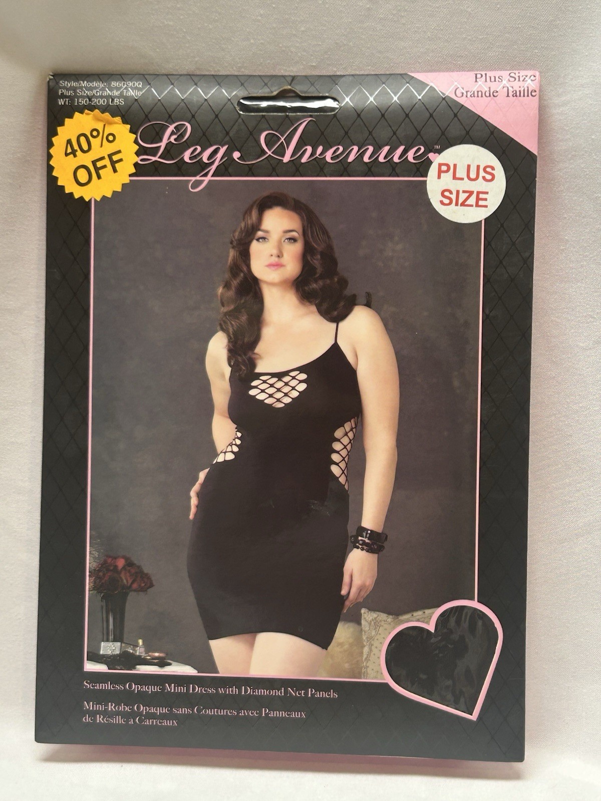 Leg Avenue Seamless Opaque Mini Dress With Diamond Net Panels Plus Size New