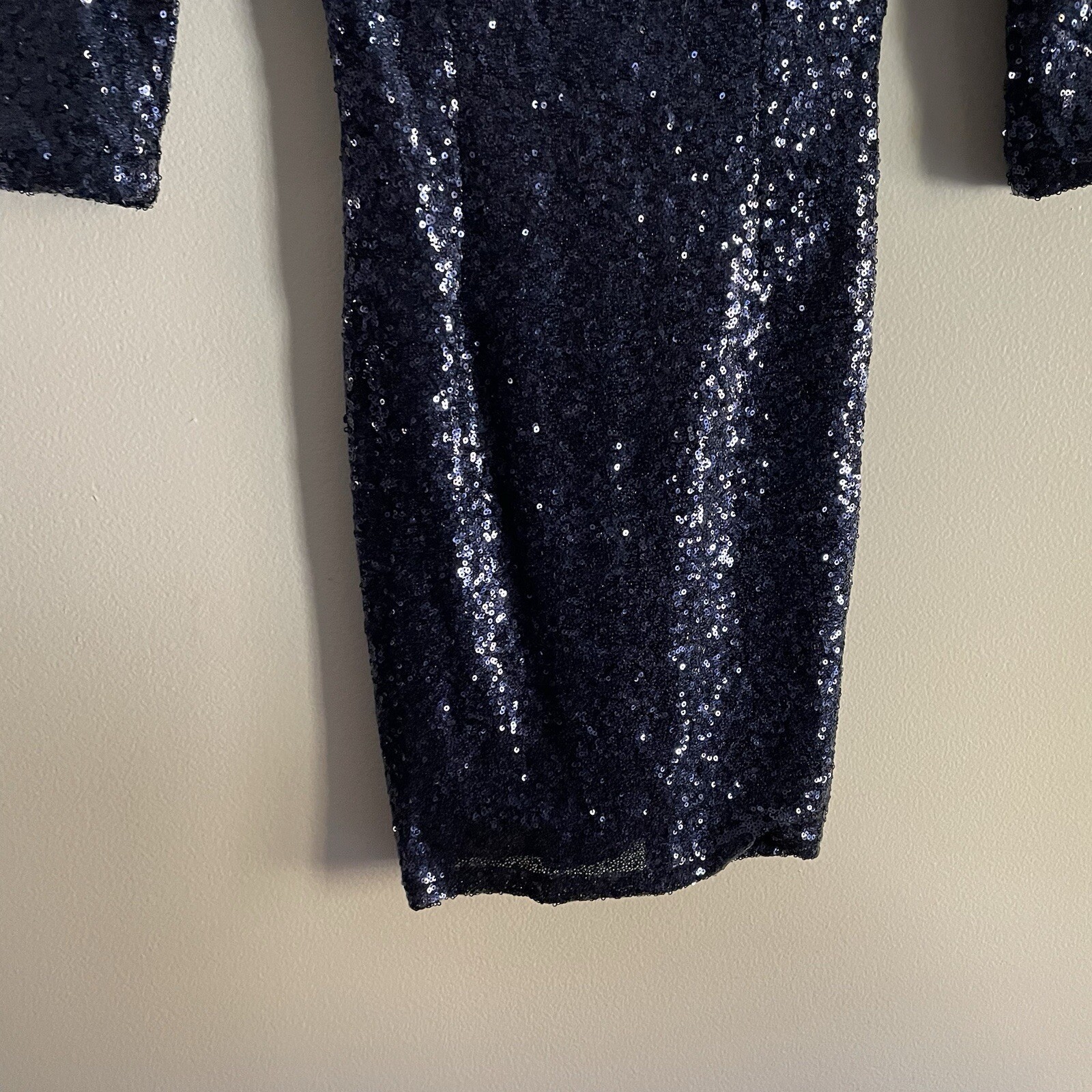 Lulus Women XS Navy Blue Sequin Scoop Back 3/4 Sleeve Delightful Ways Mini Dress