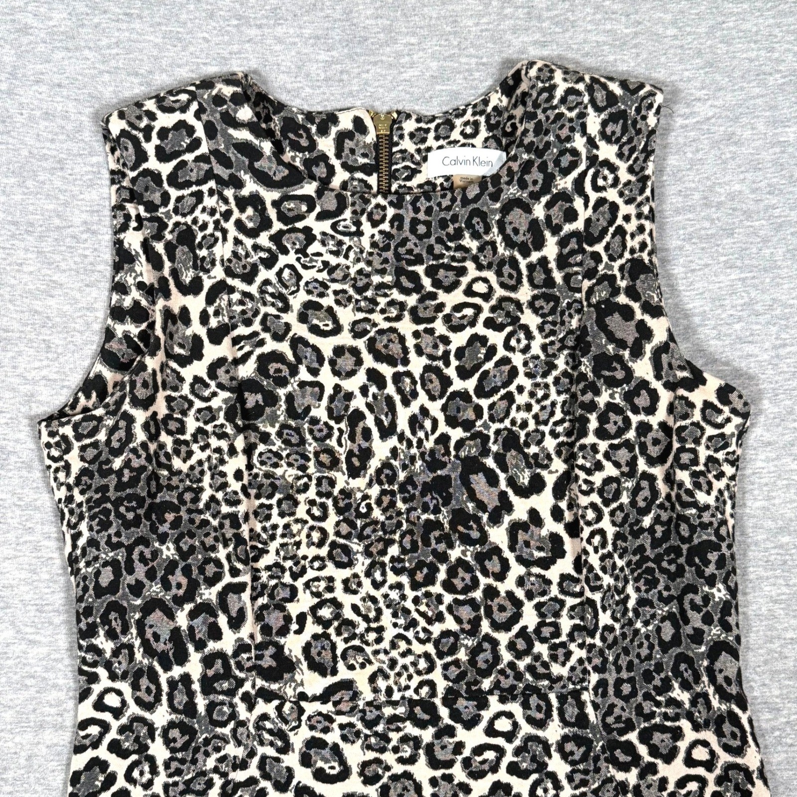 Calvin Klein Womens Leopard Print Sleeveless Sheath Dress Tan Black Size 6