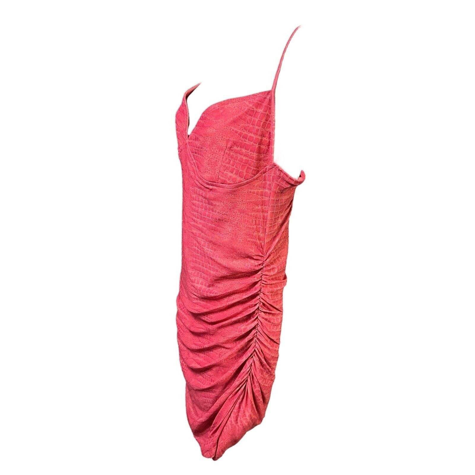 MOTEL Mini Dress Size Medium Red Pink Allover Snakeskin Print Bodycon Sleek Bold