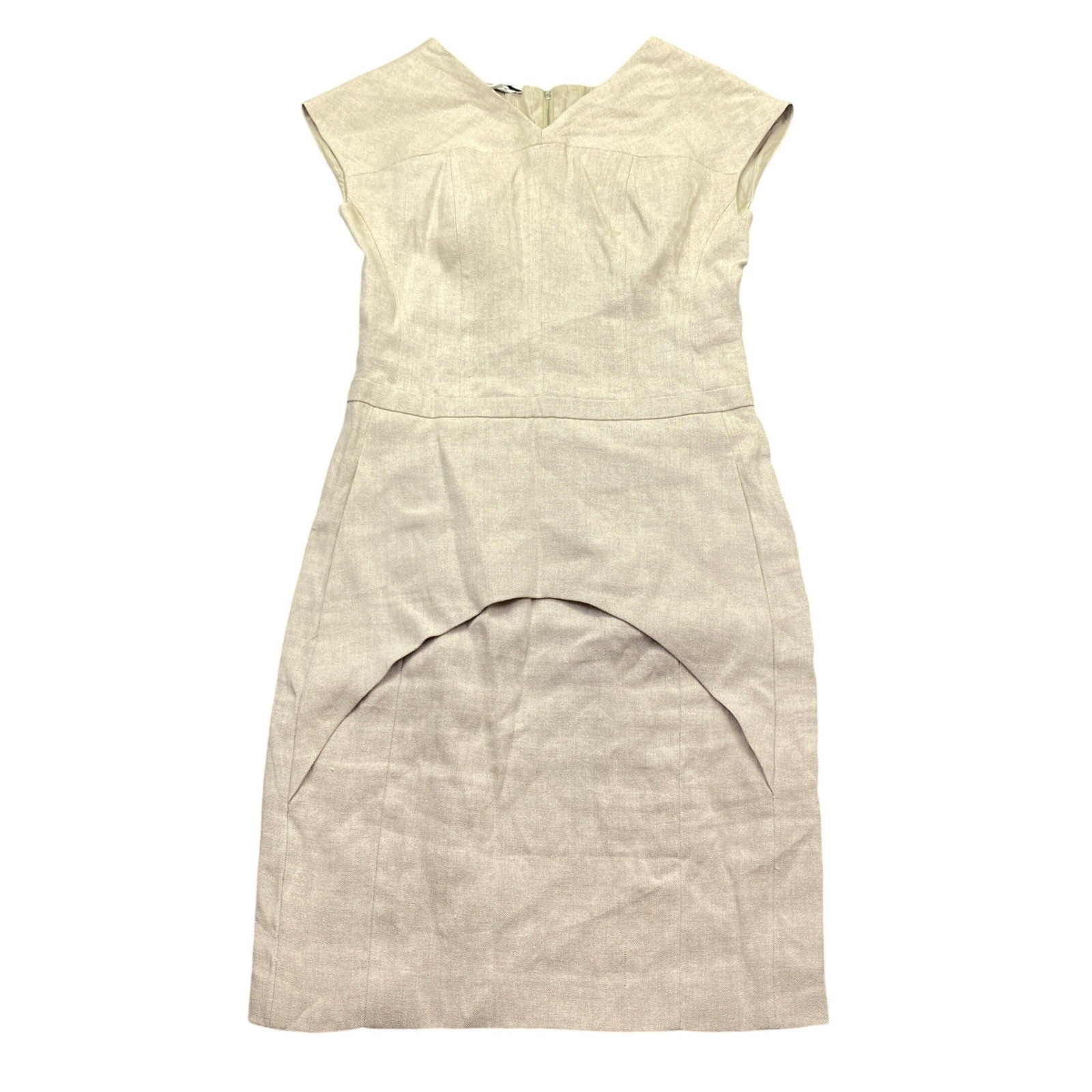 Narciso Rodriguez Tan Linen Silk Lined High Low Sheath Dress Made in Italy 42