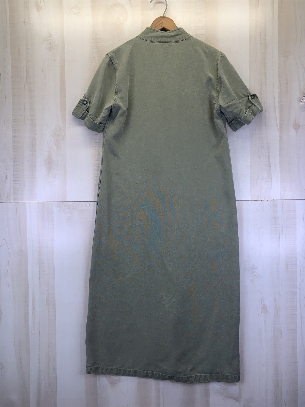 Vintage Bloomingdale’s Weathered Green Button Front Roll Sleeve Shirt Dress Sz 8