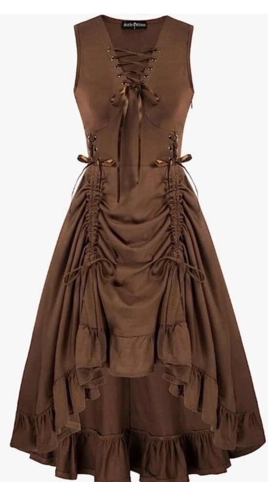SCARLET DARKNESS BROWN Renaissance Sleeveless CORSET Dress Medieval Ruffle Small