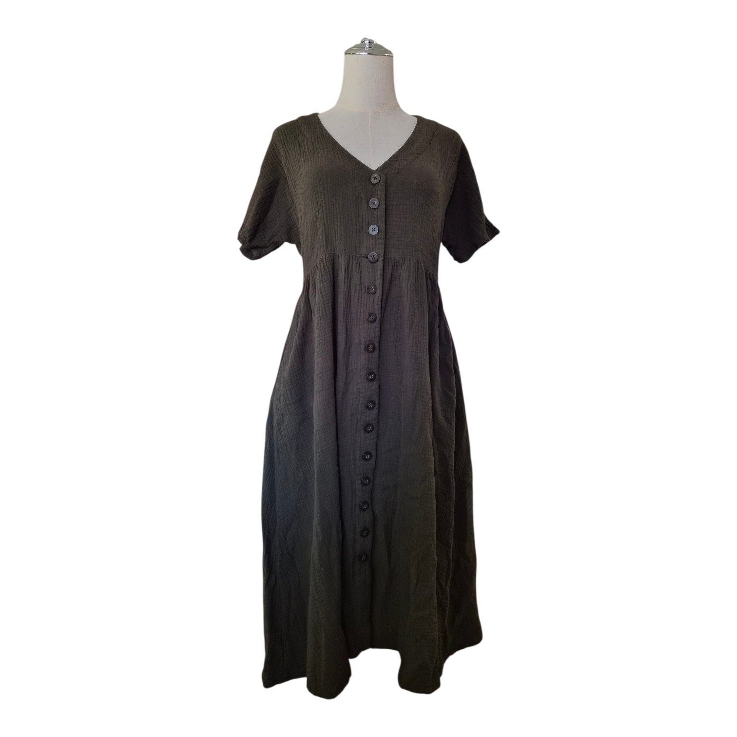 Madewell Easy Midi Dress Women’s XXS Olive Green 100% Cotton Gauze Cottagecore