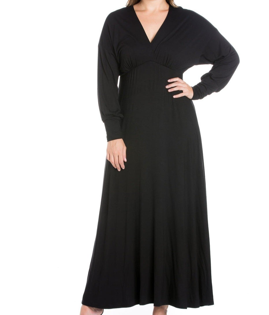 24 Seven V Neck Long Sleeve Chic Black Maxi Dress Womens Plus Size 2X NWT