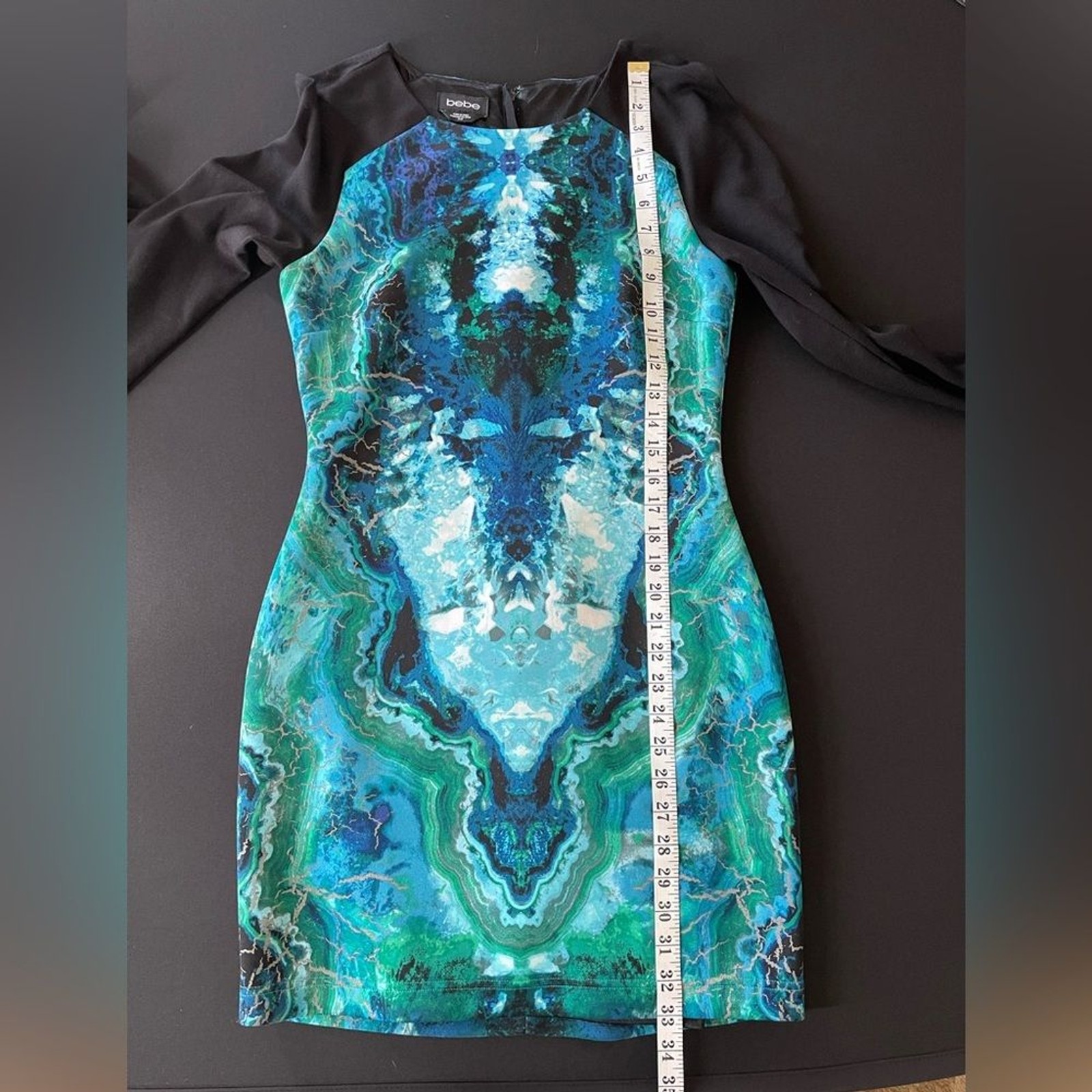 Bebe Abstract Marble Print Bodycon Dress Long Sleeve Size M