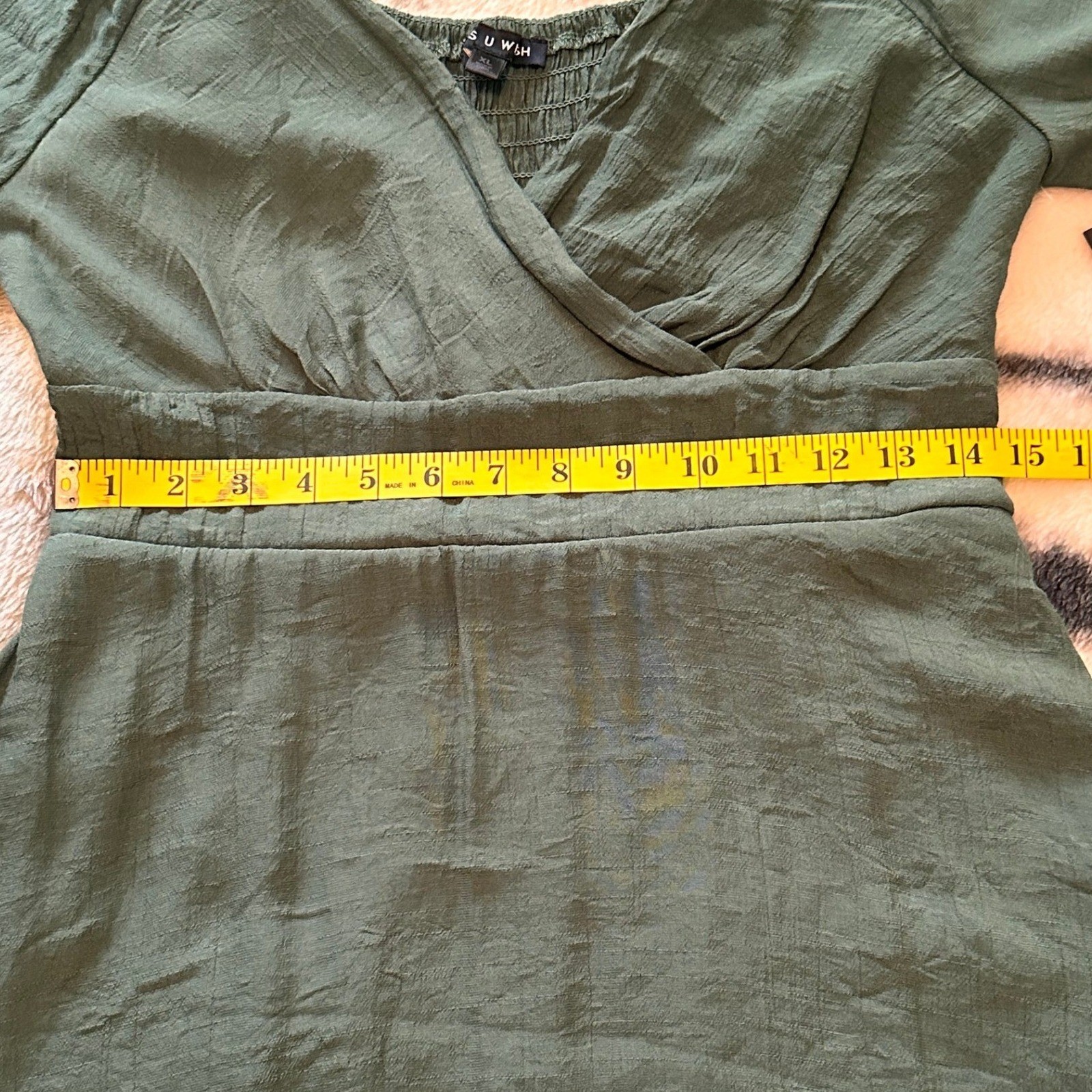 As U Wish Green Surplice Mini Dress Flutter Sleeve Smocked Back XL
