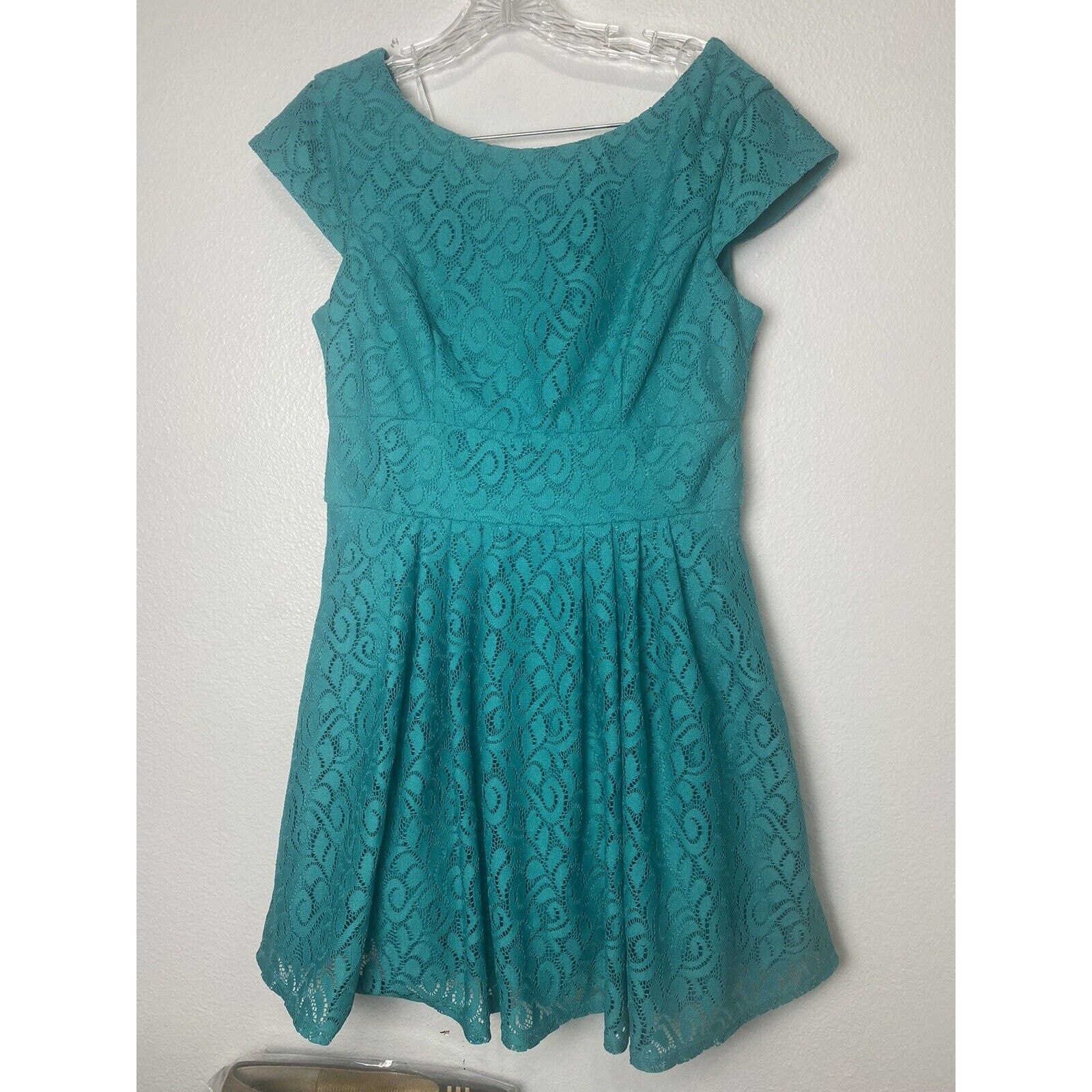 B Darlin Womens Mini Dress Size 11/12 Teal Lace Pleated Lined Tulle Crinoline