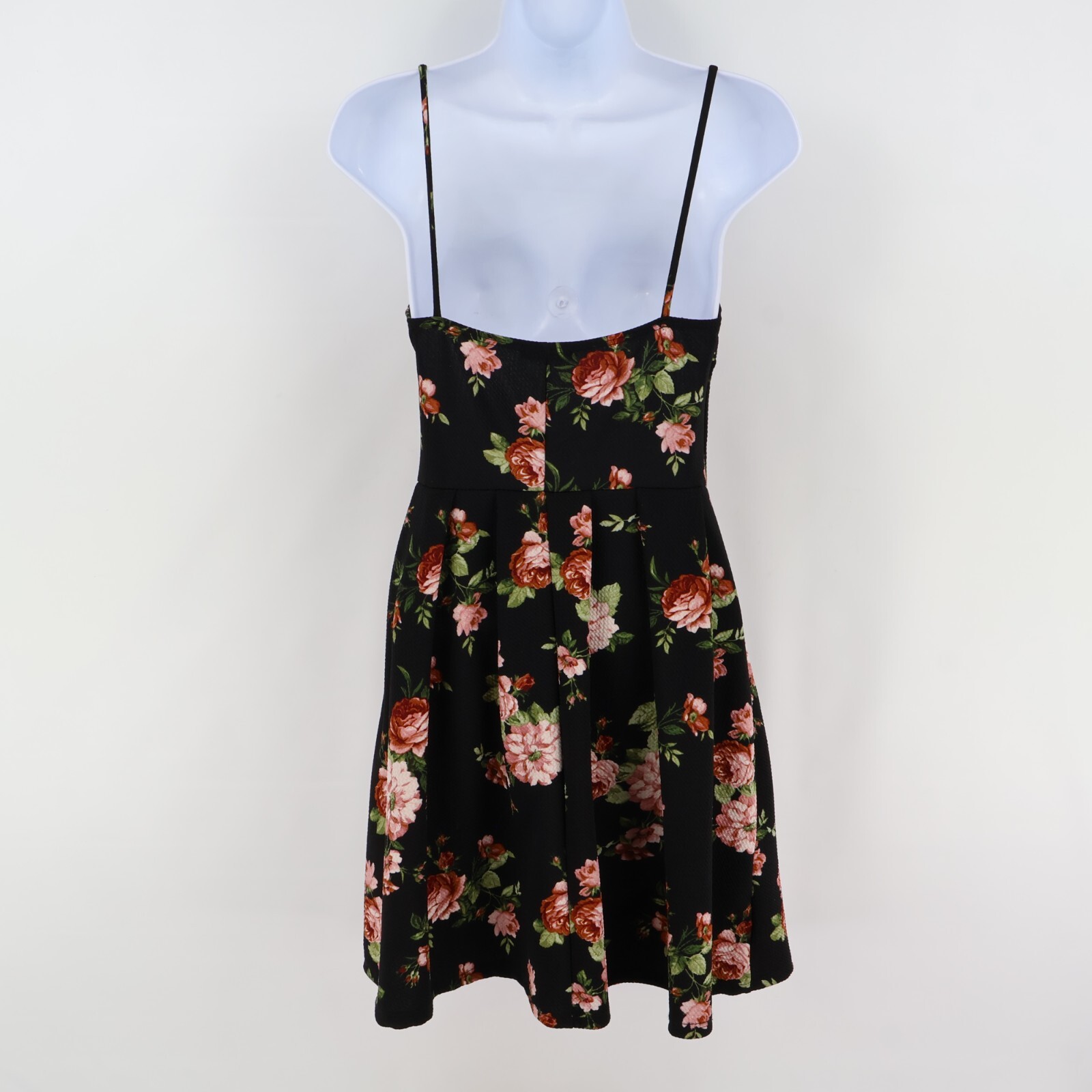 Soprano Short Sundress Womens M Black Floral Spaghetti Straps V-Neck Lightweight