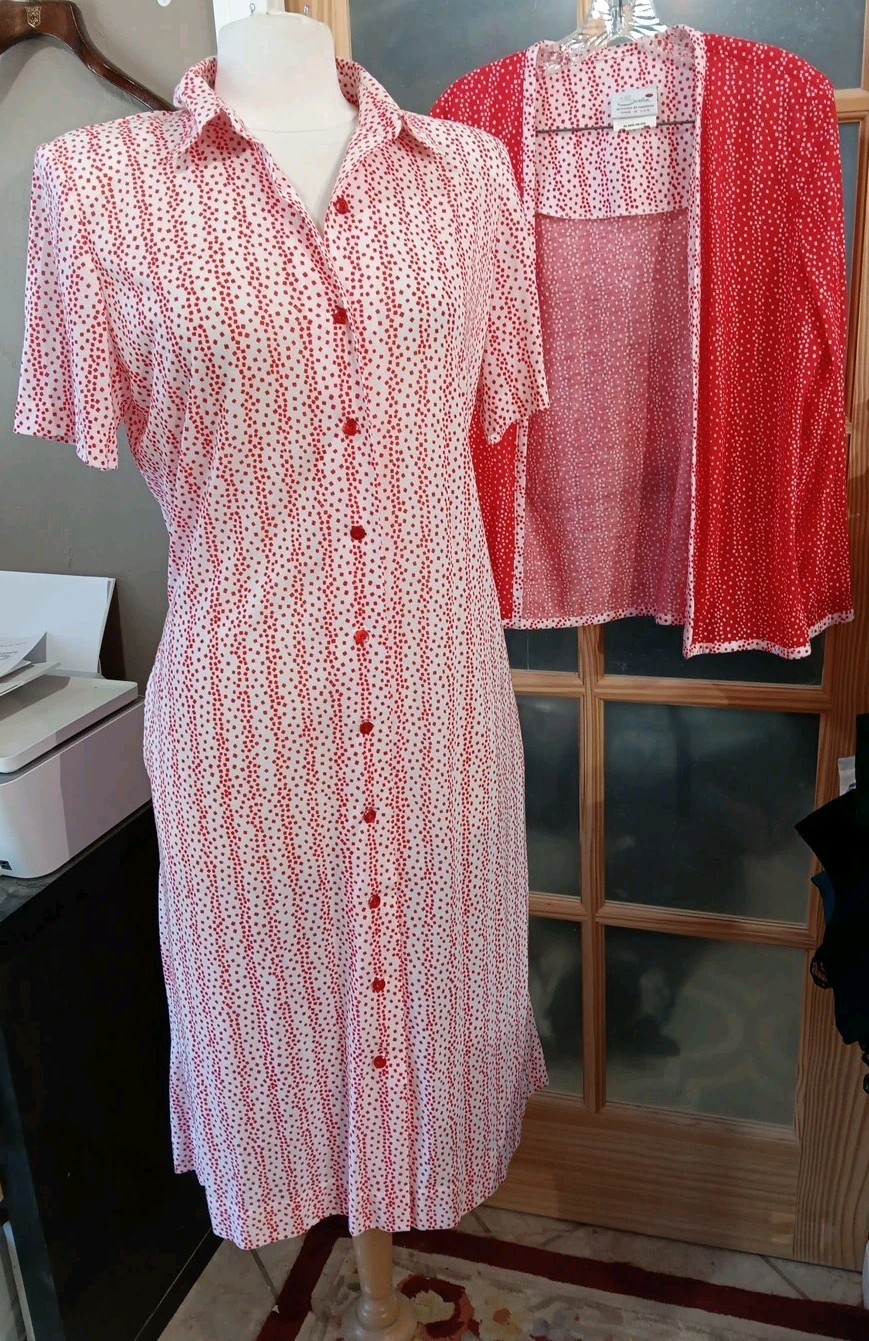 True Vintage Shirt Dress /Jacket SERBIN Button Front Sz14 Red Squares 60-70s