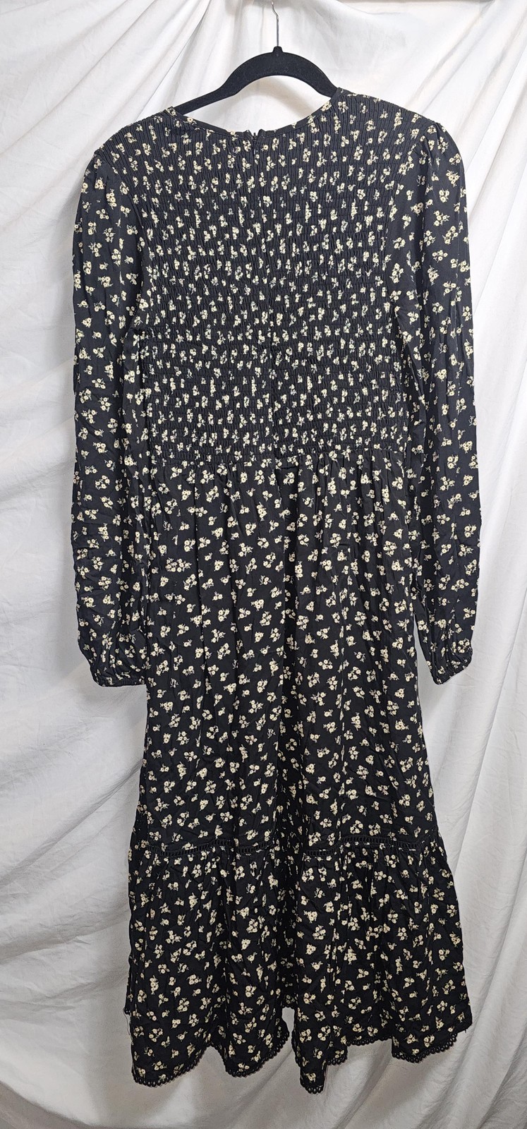 Lost + Wander Twilight DreamsDress Black Floral Smocked Long Sleeve Midi Boho S