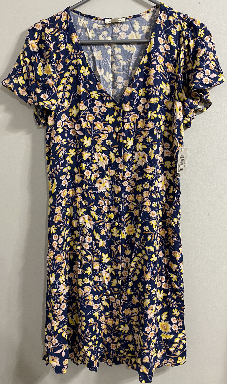 Goodthreads Women’s Tulip Sleeve Button Down Dress Blue With Wildflowers Small