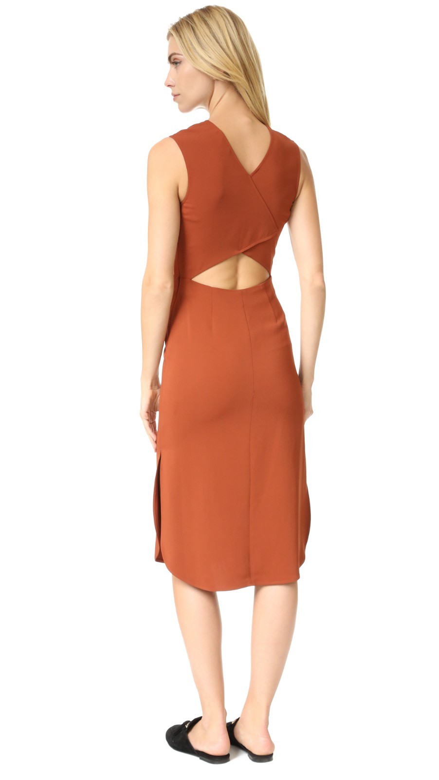 A.L.C. Jocelyn Orange Cutout Open Back Crepe Stretch Tulip Hem Midi Dress 6 = S