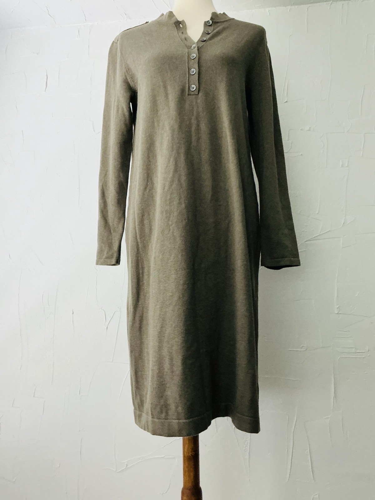 J. Jill Dress PM, Cotton/Nylon/ Silk, Olive Green, Epaulets, Midi Office/ Casual