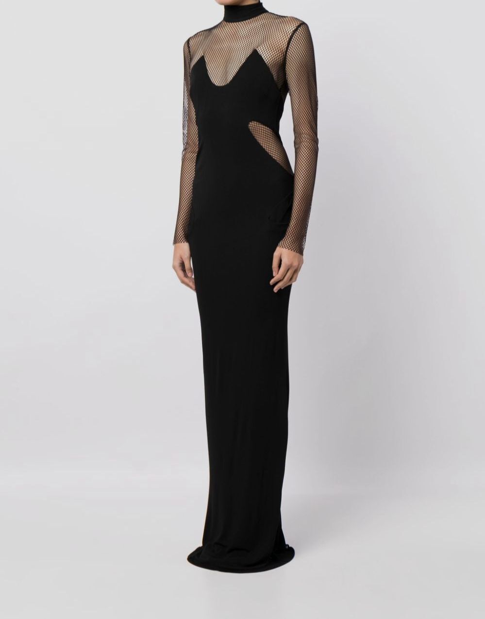 Tom Ford Women’s Black Mesh Panel Mock Long Sleeve Gown Dress Size 44