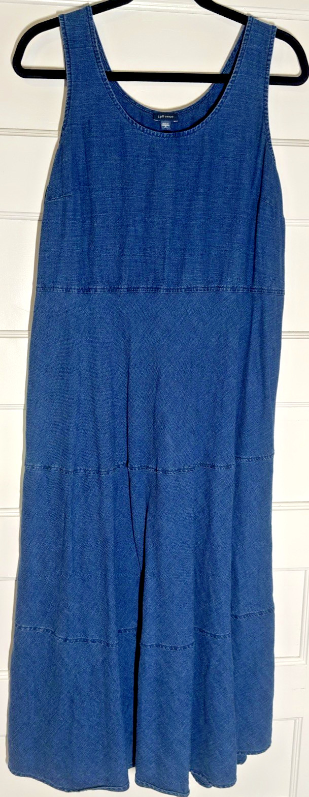 J. Jill Denim Blue Linen Cotton Sleeveless Midi Shift Dress Tall Medium