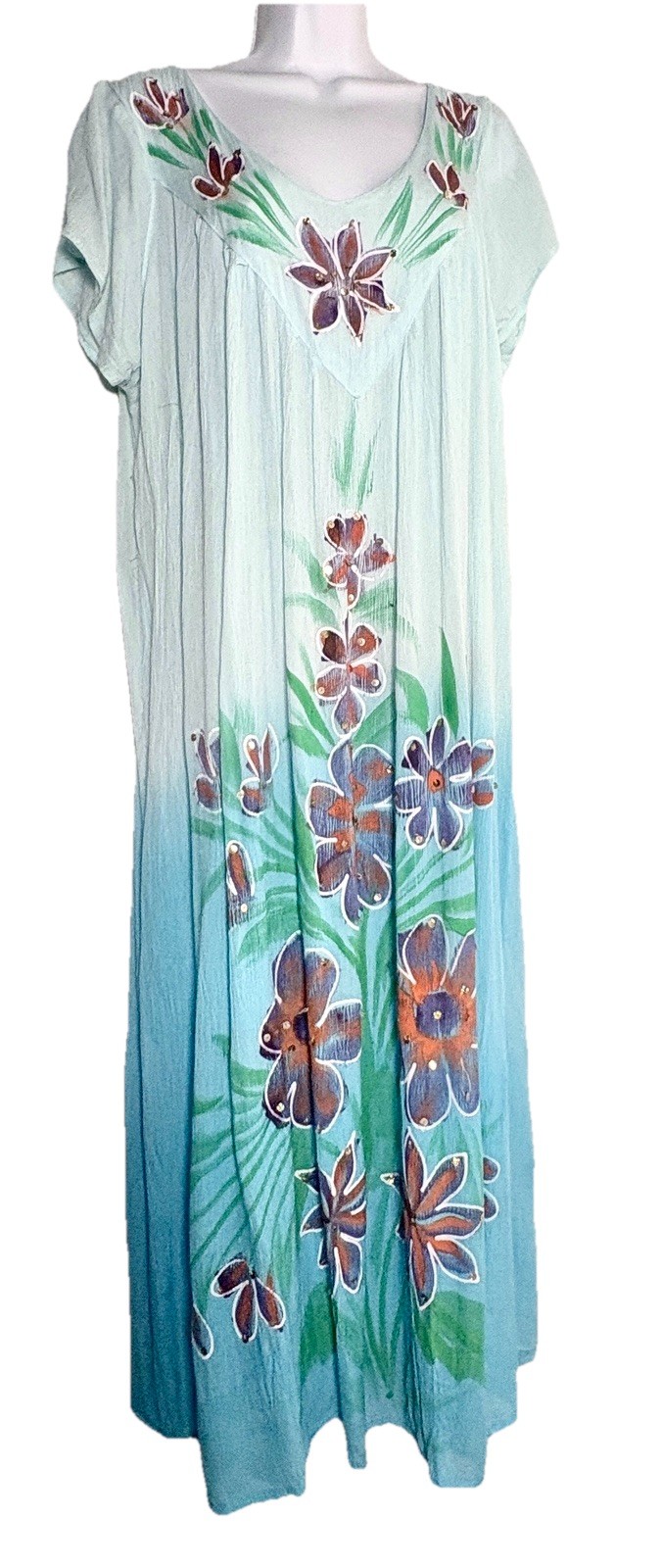 True Rock dress Womens One Size Embroidered Painted Floral Cap Sleeve Rayon Boho