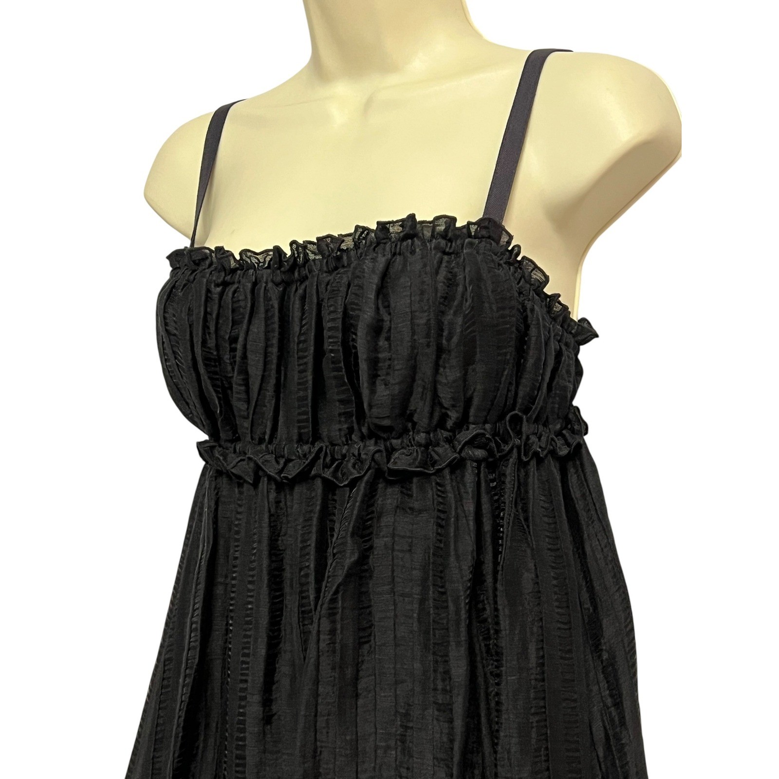 J.Crew Collection Maxi Dress Womens 6 Black Linen Blend Ruffle Empire Waist NWT