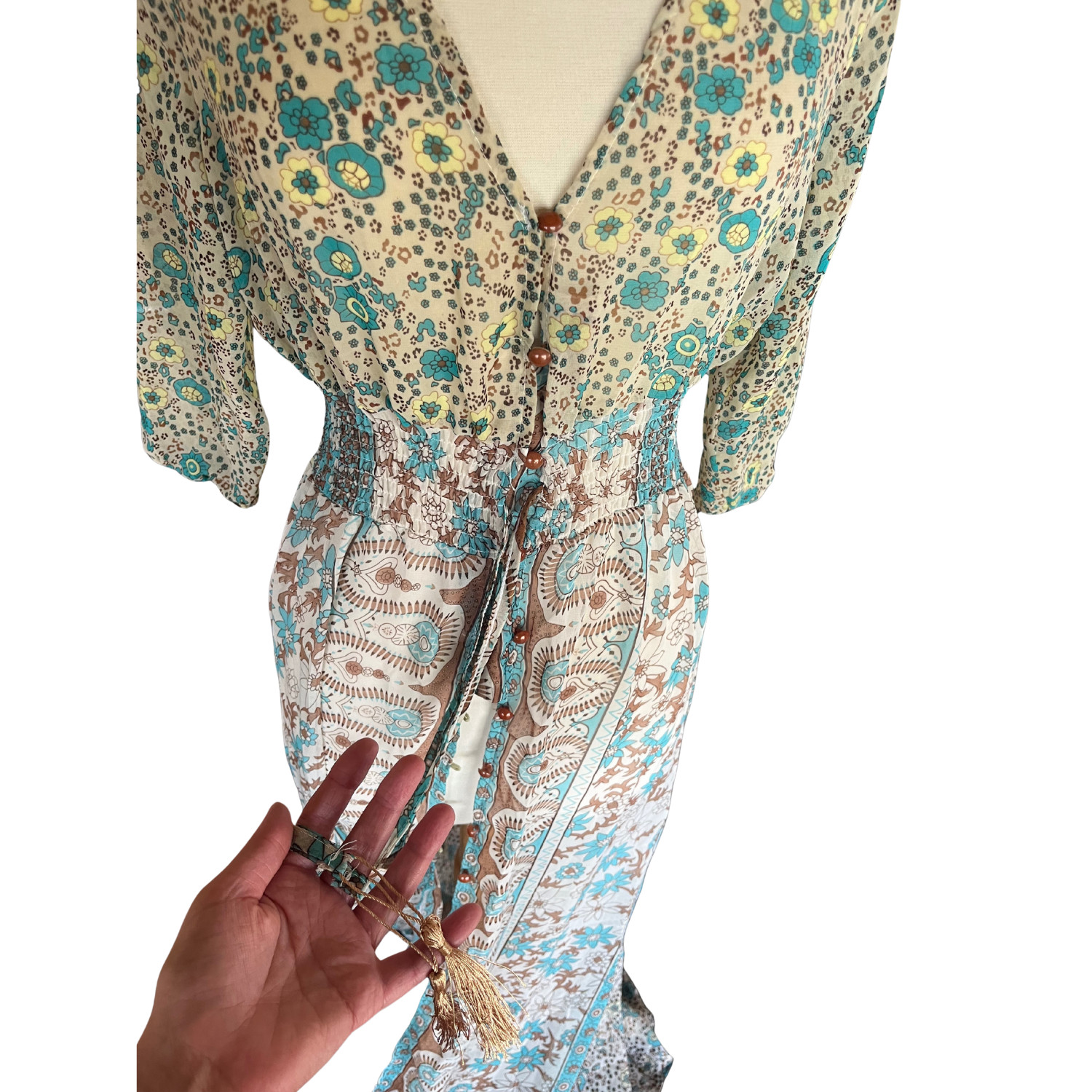 Slightly Sheer Feminine Maxi Duster Dress; Cottagecore Prairie Boho Western Sz S