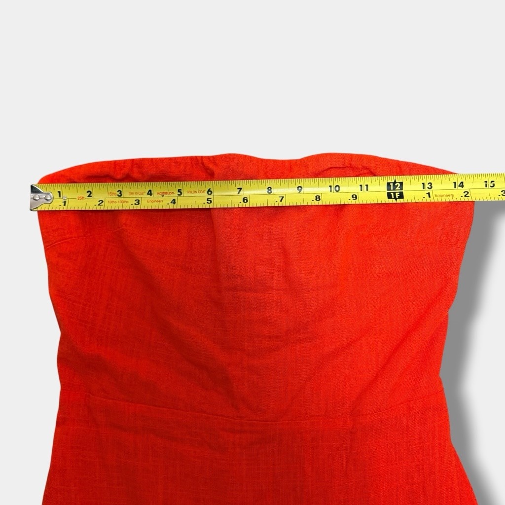SNDYS Everyday Strapless Linen Blend Midi Dress Orange/Red Side Slit Size M