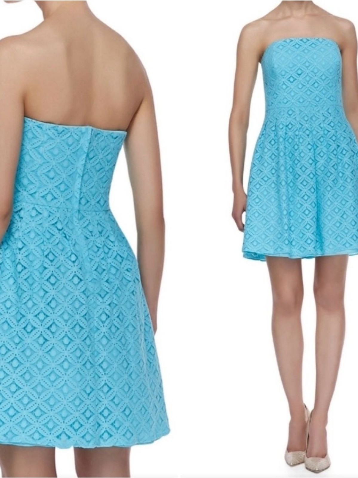 Lilly Pulitzer Strapless Lace Fit-and-Flare Dress in Blue