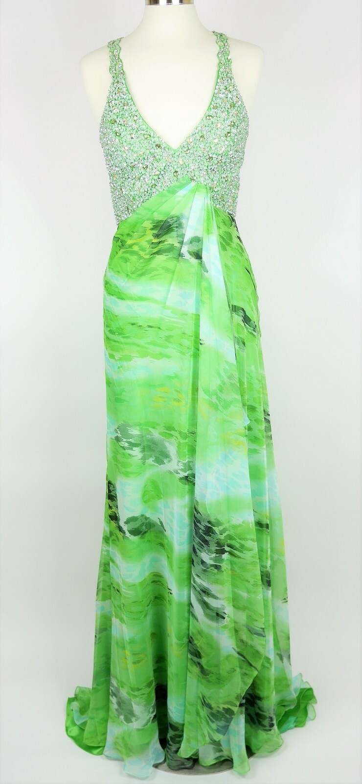 CASSANDRA STONE Women’s 8 Green sequin & beaded formal dress pageant prom gown