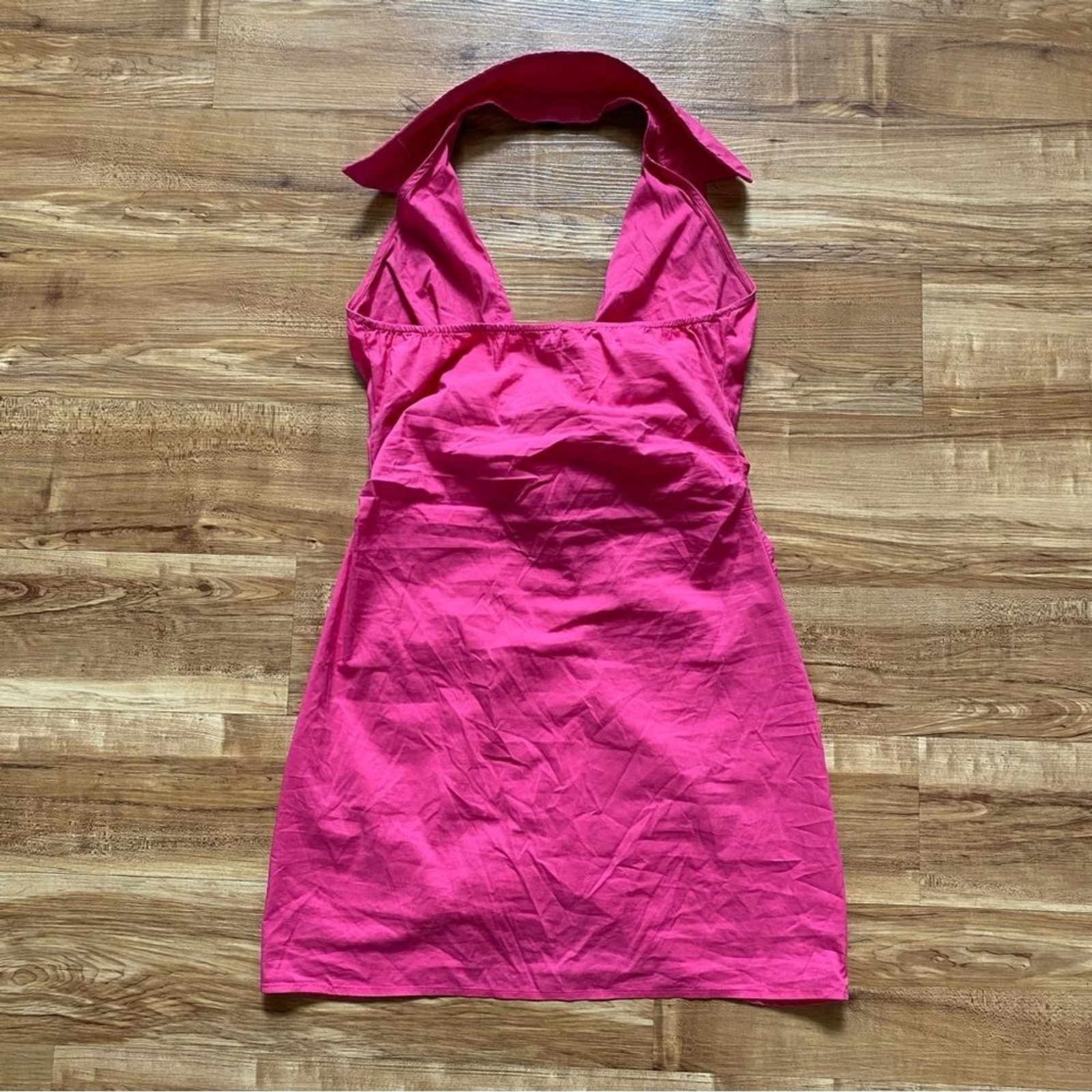 HERS & MINE S Hot Pink Halter Tie Front Mini Dress Romantic Coquette Barbiecore