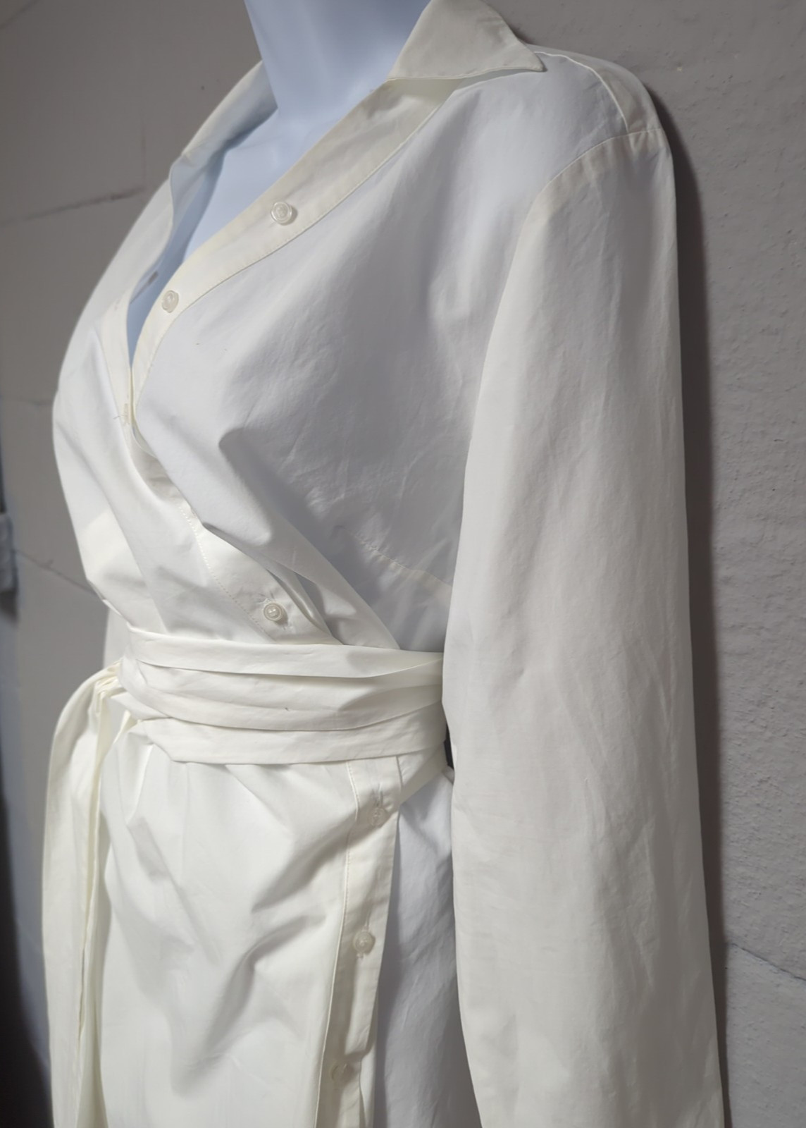Intermix Wrap Shirt Dress Size L White Cotton Poplin Cuffed Long Sleeves