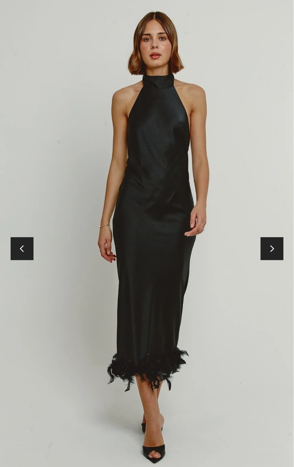 Rare London, Halter Midi Cocktail Party Dress, Fur Trim, Black, Women’s Size 6