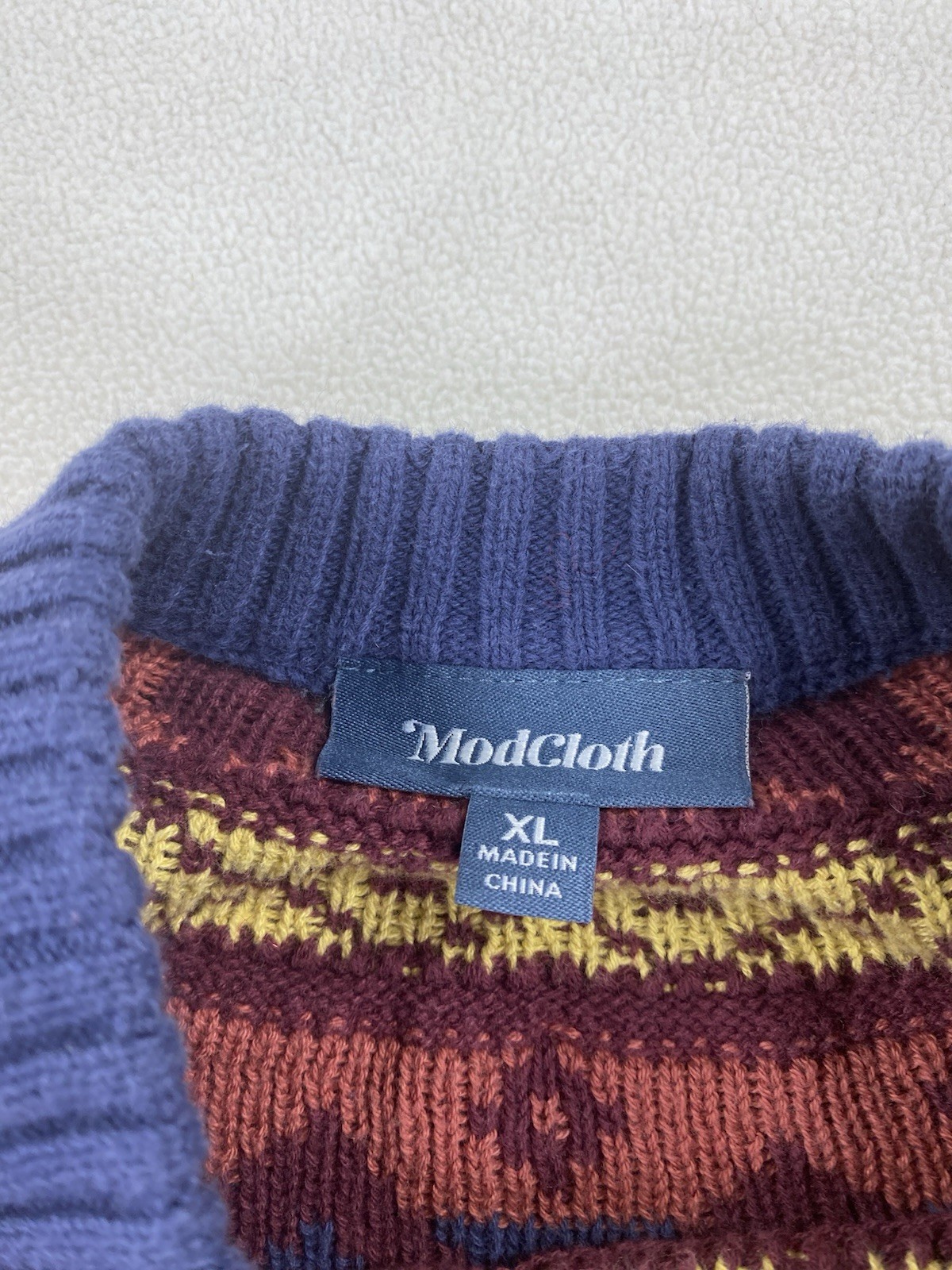 MODCLOTH XL Fair Isle Cozy Commitment Knit Burgundy Sweater Dress Geometric