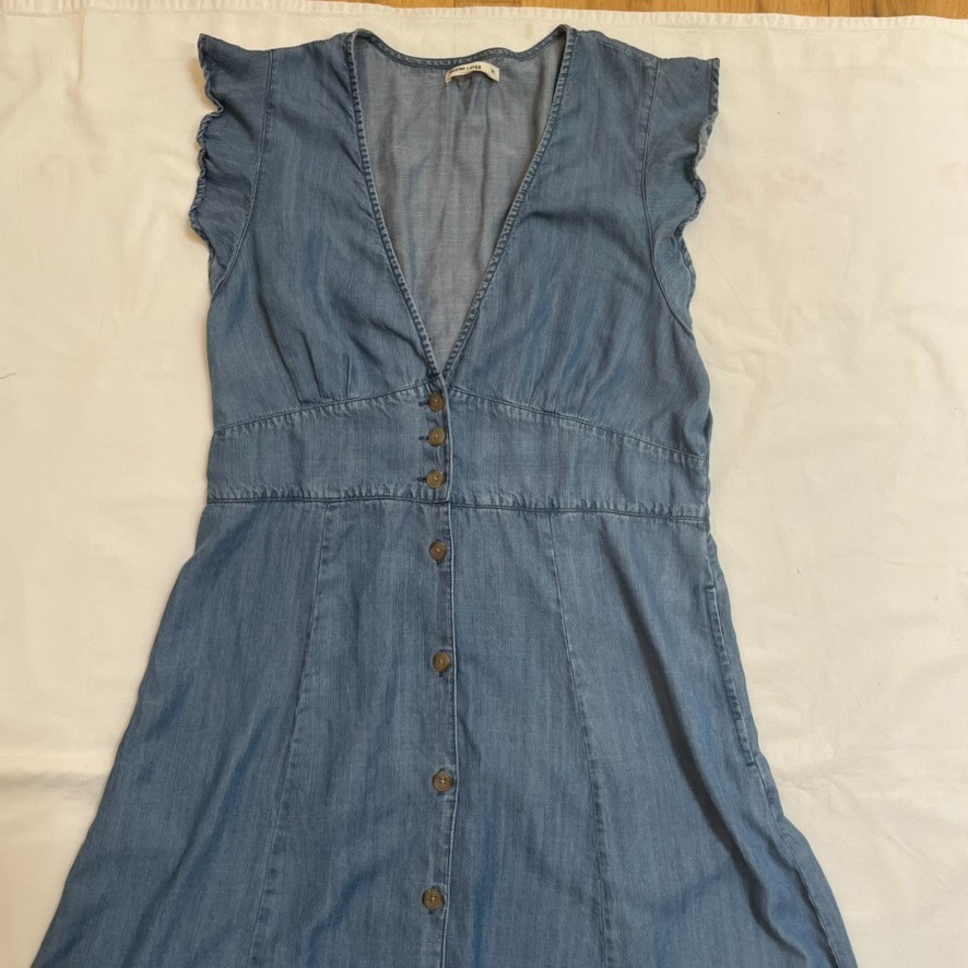 Marine Layer Camila Denim Maxi Dress XL Blue Sleeveless Button Front Coastal