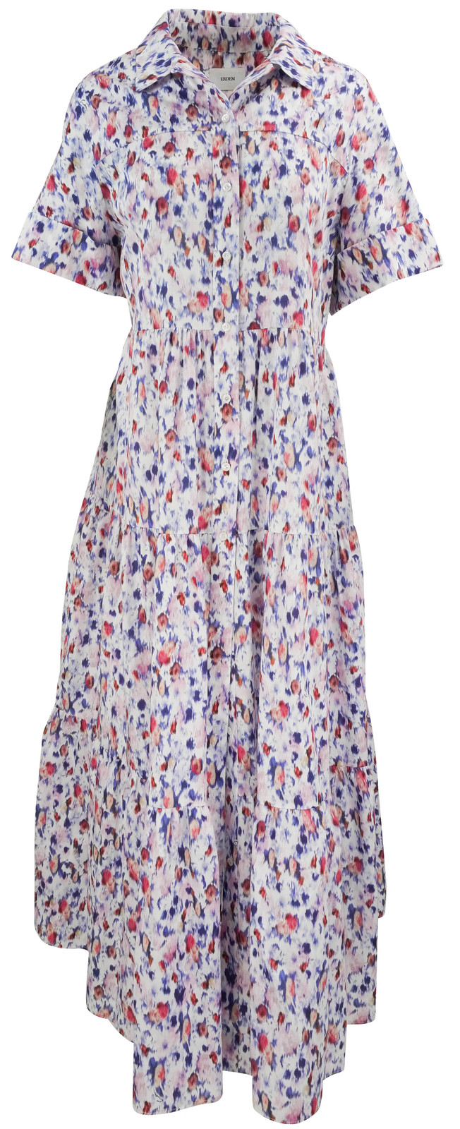 Erdem Short Sleeve Midi Shirt Dress in Abstract Rose White