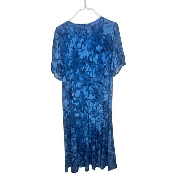 Susan Graver Womens Liquid Knit Blue Midi Dress Sz L Front Button Flowy Church