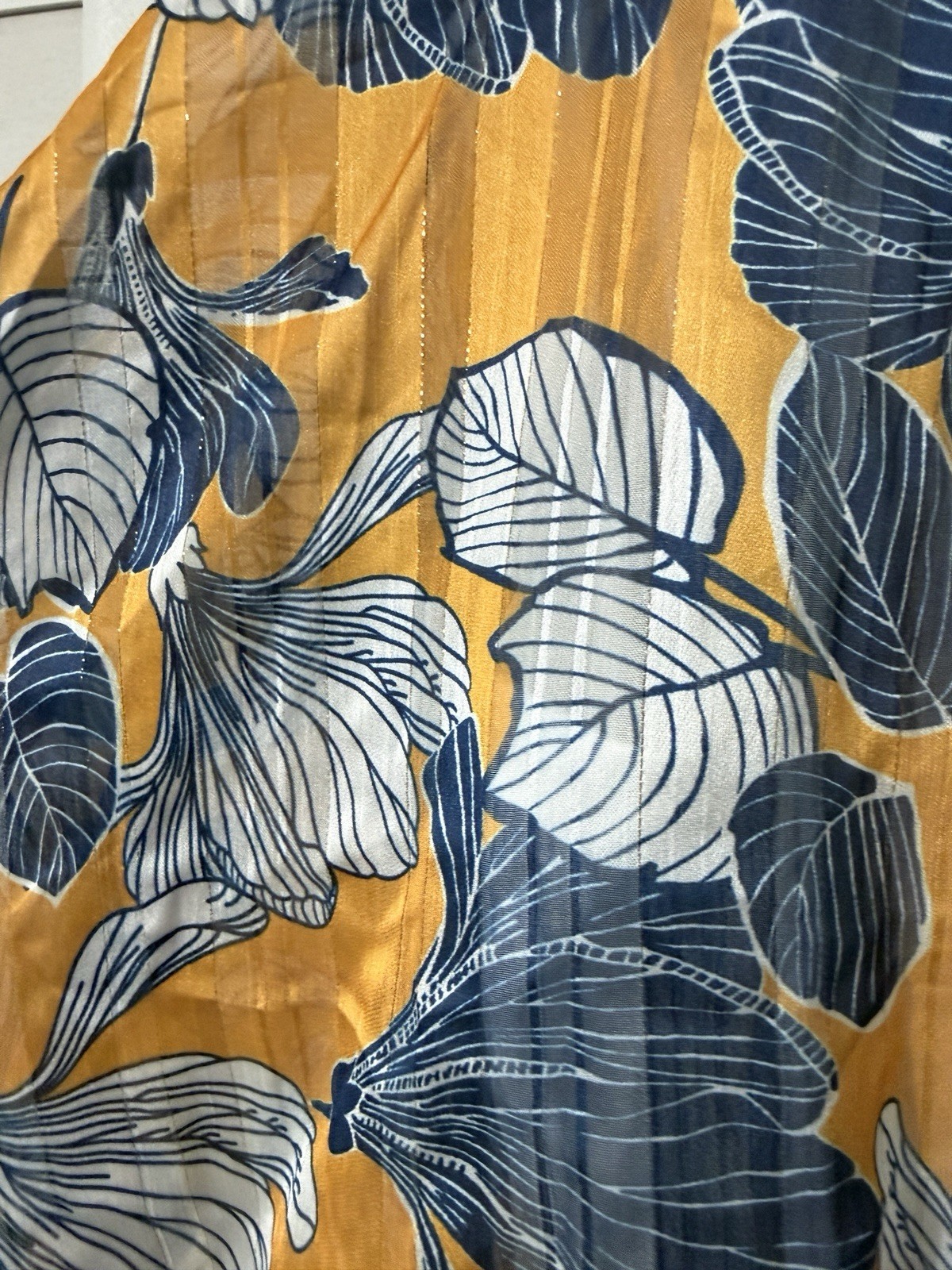 Tropical Floral V-Neck Flowy Sleeve Vacation Mini Dress Gold & Blue XL