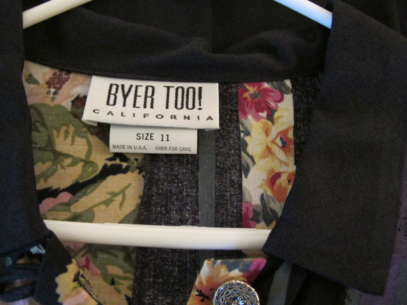 Byer Too! California MAXI DRESS REDUCED VINTG BLACK FLORAL SZ 11~USA MADE~FREE H