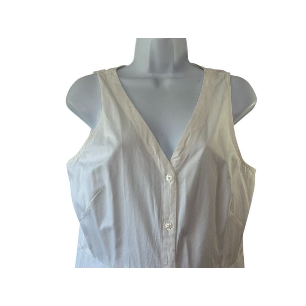 Ann Taylor Loft White Cotton Blend Sleeveless Shirtdress Women’s Size 8 Pockets