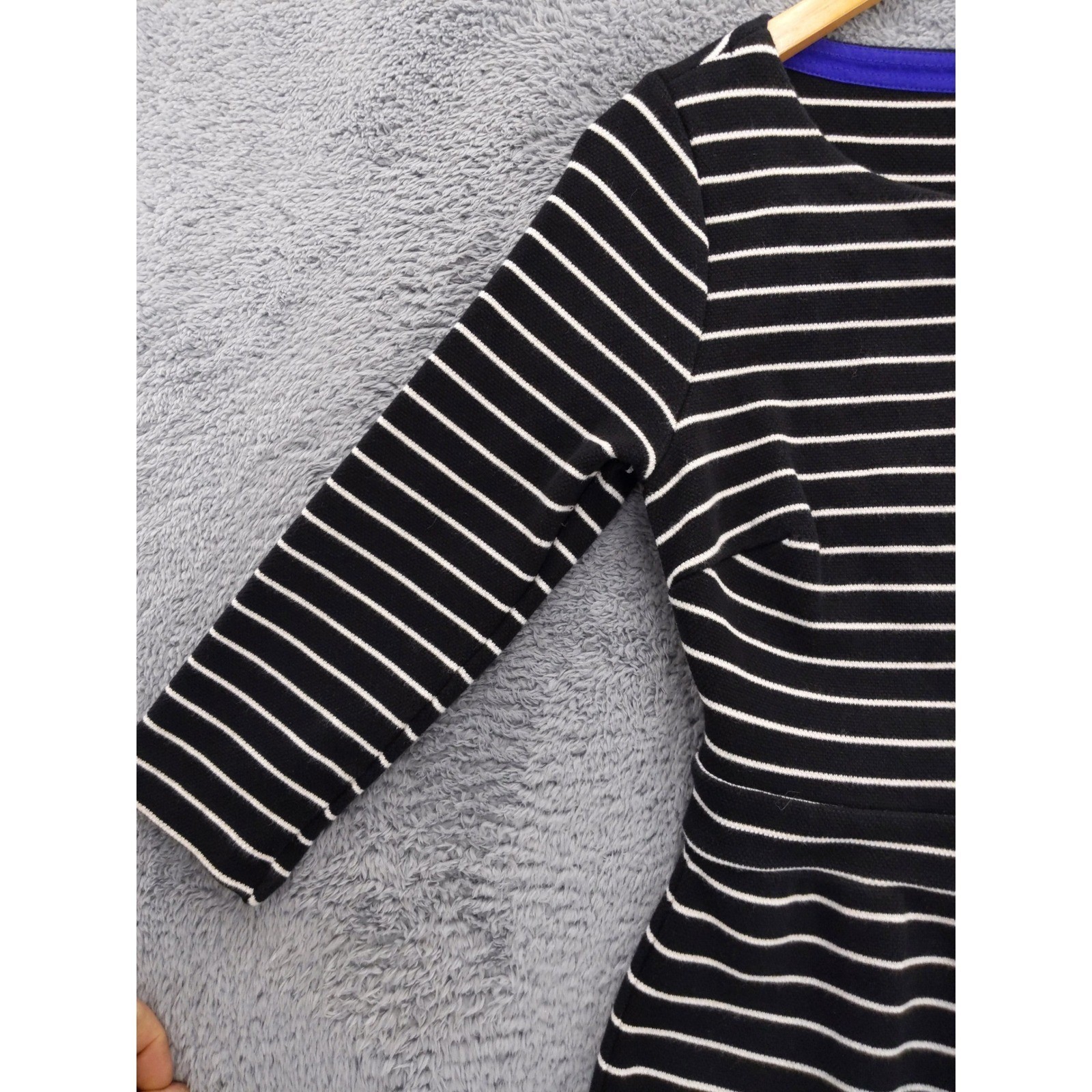 Boden Black White Stripe 3/4 Sleeve Fit Flare Dress US 8R